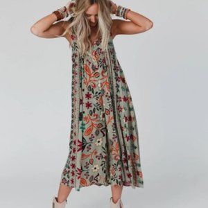 Floral Boho Midi Jumpsuit - Sage Multi